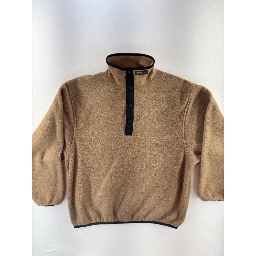 Orvis Mens Vintage Snap Neck Fleece Pullover Tan Brown Made in USA Size M